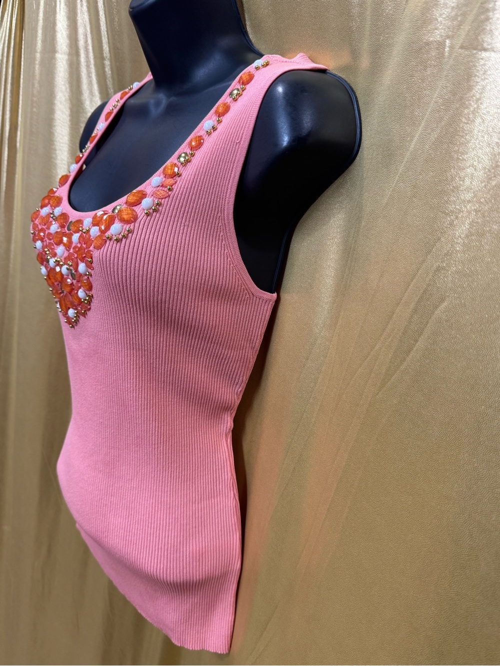 Ruby Rd. Peach Pink Embellished Tank Top Small Ribbed Knit - Picture 6 of 13